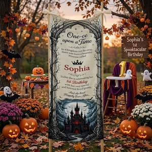 Personalized Spooky Castle Tapestry: Custom Halloween Princess Birthday Polyester Backdrop
