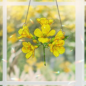 South Carolina Yellow Jessamine Flower Botanical Acrylic Ornament, Nature Inspired Hanging Art, Home Decoration, Spring Summer Decor