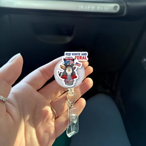 Funny Raccoon 4th of July Badge Reel - Patriotic USA Nurse ID Holder