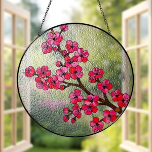 Cherry Blossom Suncatcher, Sakura Window Hanging, Pink Floral Japanese Art, Nature Lover Home Decor Gift, Unique Home Decor, Gift for Her