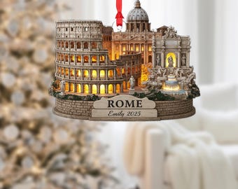 Personalized Rome Ornament: Italy Travel Christmas Decor, 2D Flat Design Printing
