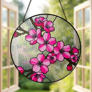 Cherry Blossom Glass Suncatcher, Sakura Window Hanging, Pink Floral Japanese Art, Nature Lover Home Decor, Unique Home Decor, Gift for Her