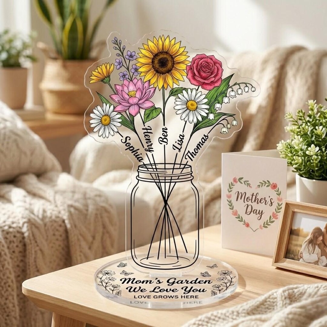 Personalized Birth Month Flower Standee: Rotating Acrylic Family Name ...