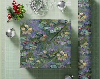 Heavyweight Paper Gift Wrap: Claude Monet Water Lilies Print, Impressionist Floral Green Oil Painting
