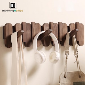 Beech Wood Piano Coat Rack,Multifunctional Wall Organizer, Entryway Storage,Space Saving Flip Down Magnetic Hook Rack for Coat Hat Towel