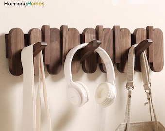 Beech Wood Piano Coat Rack,Multifunctional Wall Organizer, Entryway Storage,Space Saving Flip Down Magnetic Hook Rack for Coat Hat Towel
