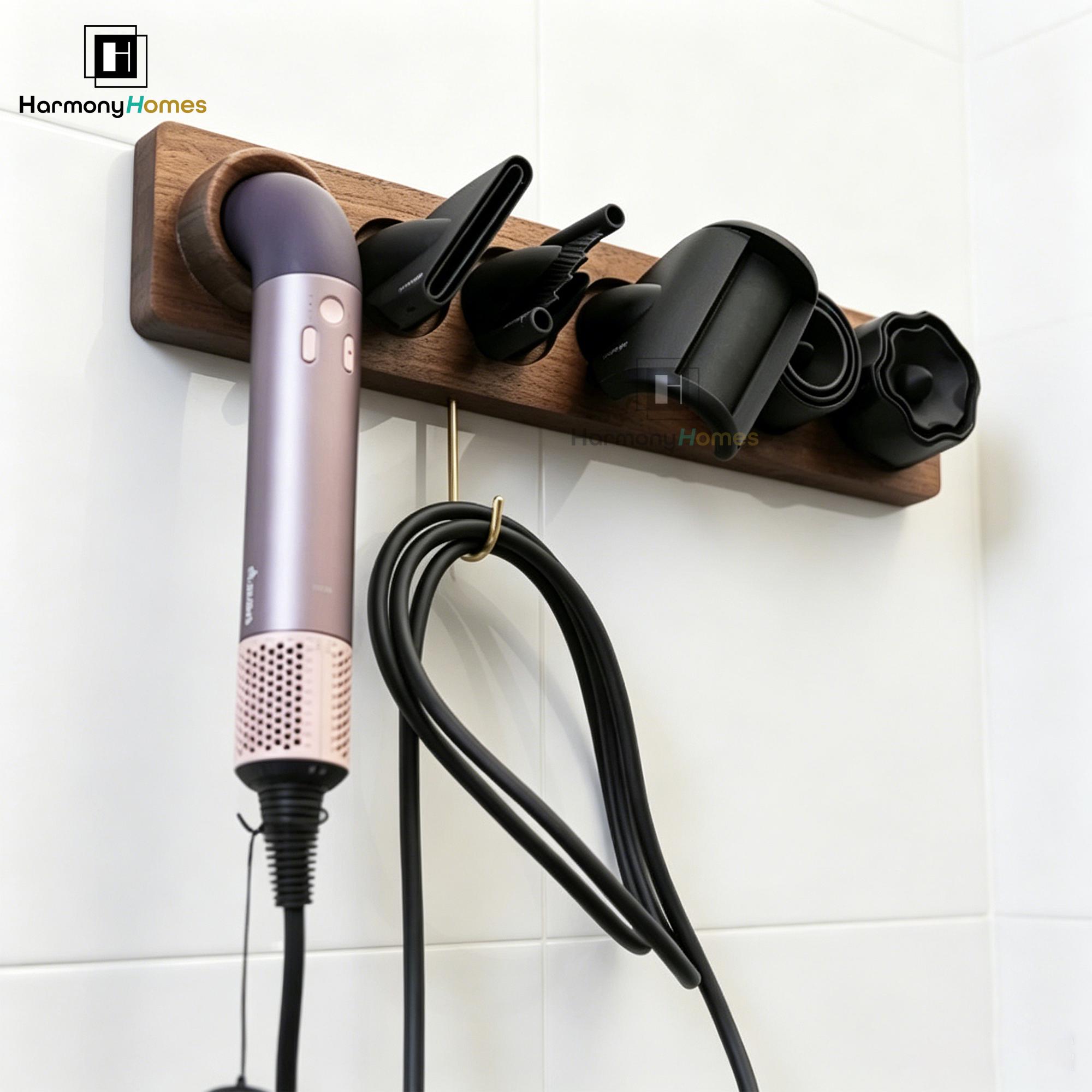 Solid Walnut Hair Dryer Holder, Dyson HD17 Wall Mount Shelf, Comb