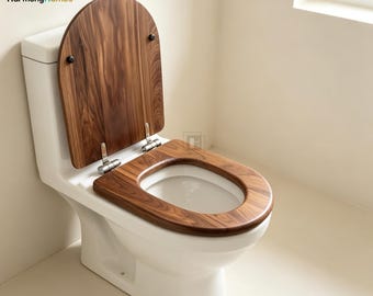 Dunkelbrauner Toilettensitz aus Holz mit Trim & MicroLift (länglich oder rund) Designer-Toilettensitz aus Holz, Toilettensitz aus Holz, Toilettensitz aus Massivholz