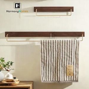 Porte-serviettes, Rangement pour essuie-mains en noyer, Support mural flottant, Porte-serviettes en rouleau, Étagère verticale en bois en chêne, Rangement pour salle de bain