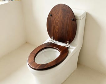 Toilettensitz aus Holz, Bauernhaus Badezimmer Dekor, Toilettensitzbezug mit Deckel runder Vorderseite, Custom House Wohnung Warming Geschenke