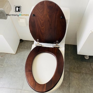 Wooden Toilet Seat, Farm House Home Bathroom Decor, Engraved Toilet Seat Cover with Lid & Round Front, Custom House Apartment Warming Gifts