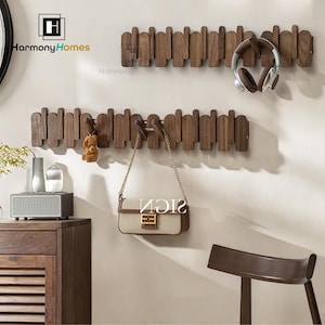 Coat Rack with Shelf,Entryway Organizer Towel Rack Key Hooks, Modern Solid Wood Piano Coat Rack, Flip Down Magnetic Coat Hat Towel Hook Rack