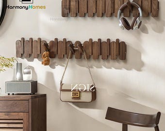 Coat Rack with Shelf,Entryway Organizer Towel Rack Key Hooks, Modern Solid Wood Piano Coat Rack, Flip Down Magnetic Coat Hat Towel Hook Rack