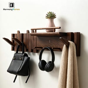 Kleiderhaken für die Wand, Regal mit Haken, Eingangsbereich, Garderobe, Holzkleiderhaken, Schlüsselhaken, handgefertigte Möbel, Einweihungsparty