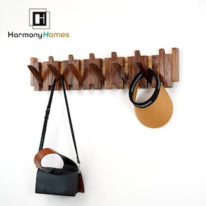 Piano key coat rack,Upgraded walnut coat rack,Clothes rack,Wooden hooks,Entry storage rack,Easy to install,Housewarming gift