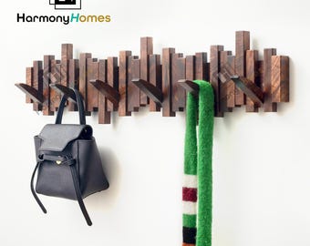 Coat hooks,Coat rack,Solid wood entryway coat rack,Mounted piano coat rack,Unique entryway wall coat rack, home decor gift, coat hanger
