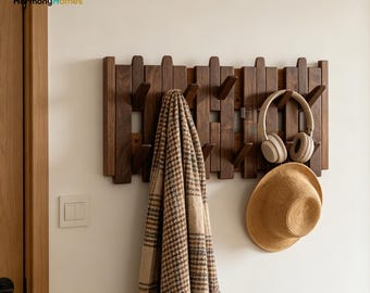 Walnut Coat Rack Wall Mount, Double Layer Wooden Hooks, Entry Storage