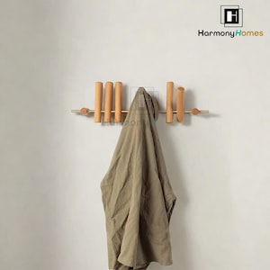 Solid Wood Piano Coat Rack,Flip Down Piano Keys Shaped Hook Rack,Wall Mounted Handmade Coat Hat Hanger Backpack Holder,Wall Coat Rack Modern