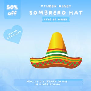 VTuber Asset | Rigged Sombrero Hat, Animated Asset, Premade Gift for Streamers, Made in Live2D, Hat Accessories