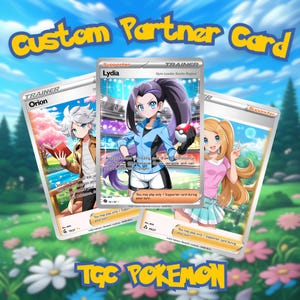 Pokemon plein art personnalisé | Fakemon Card - Carte numérique TCG personnalisée - Portrait de dresseur de style anime - Cadeau unique d'anniversaire et de la Saint-Valentin