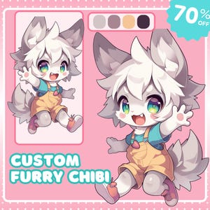 Spezialanfertigung Chibi Furry Charakter Illustration – Furry Art Coupion | Anime Furry Symbol | Süßes Fursona Profilbild