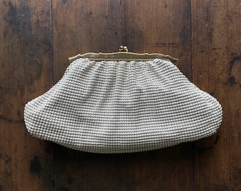 Vintage Whiting & David white mesh clutch bag