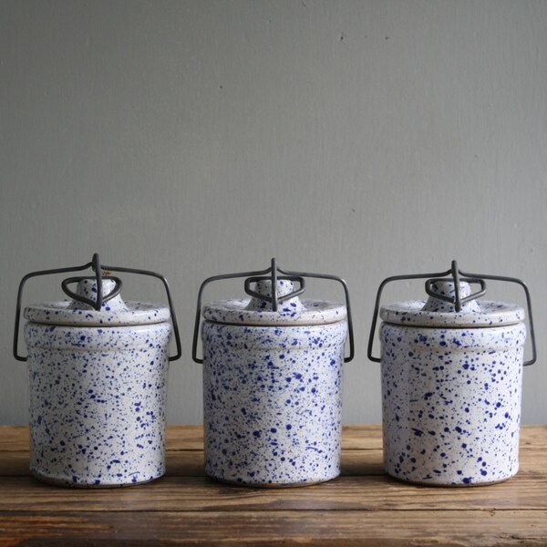 vintage ceramic crockery canisters bale wire