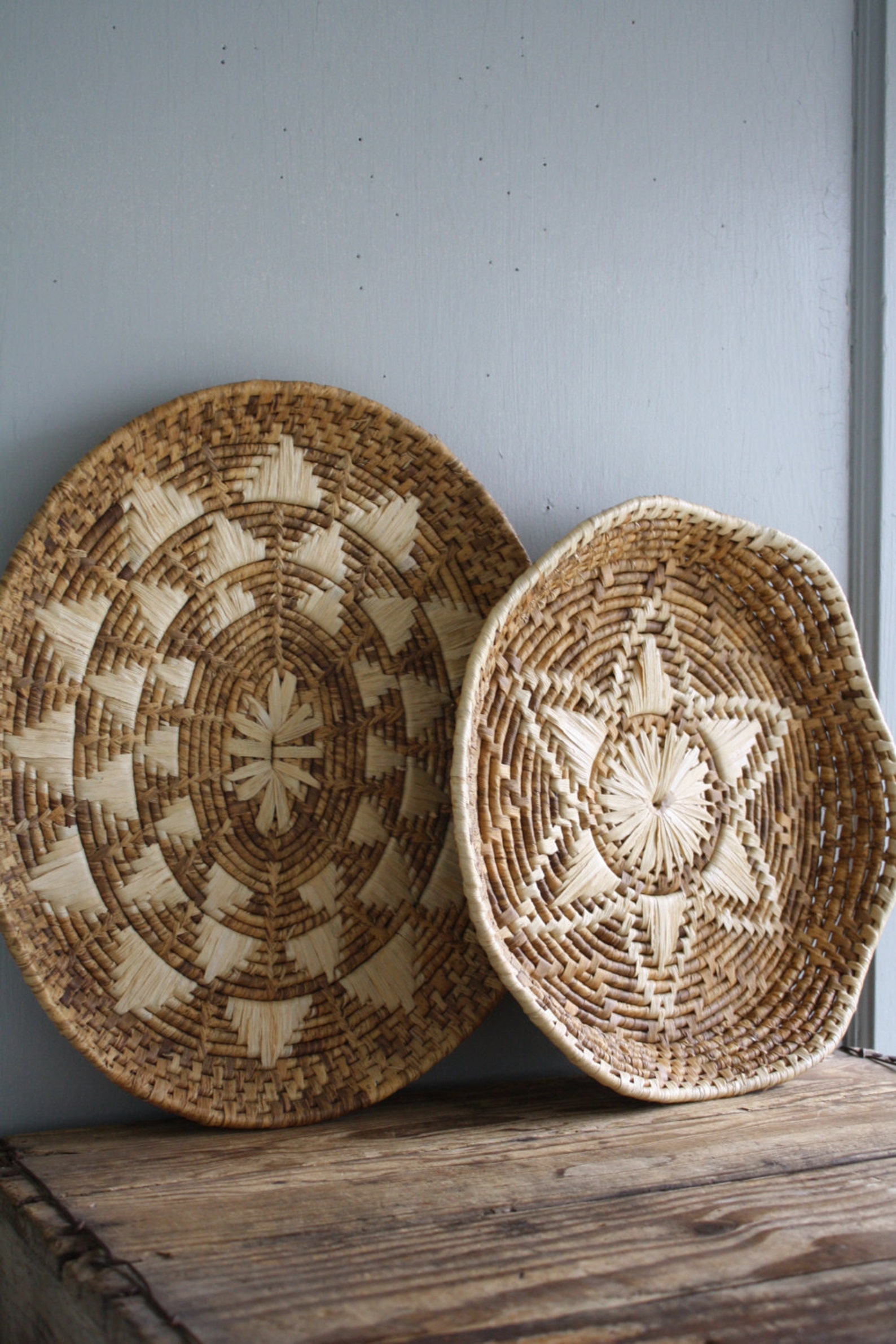 Vintage corn husk baskets woven wall decor Etsy