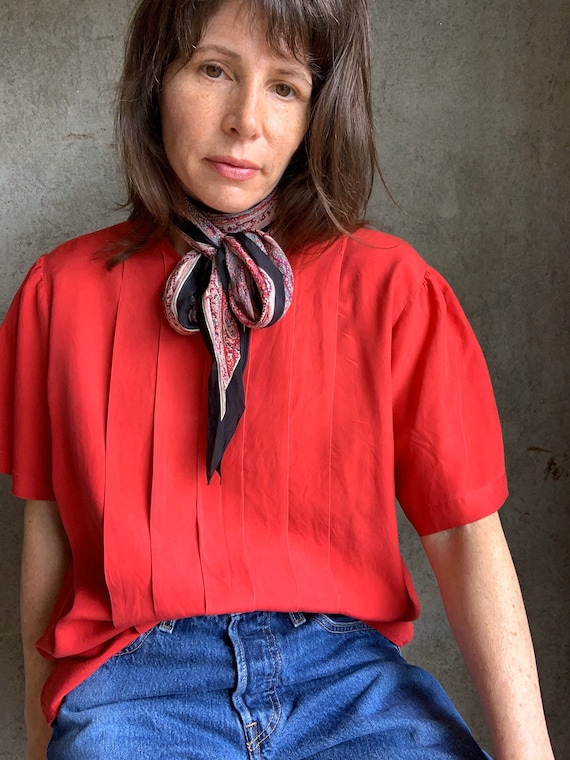 Vintage 80s red silk blouse