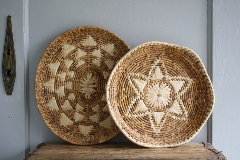 Vintage corn husk baskets woven wall decor Etsy