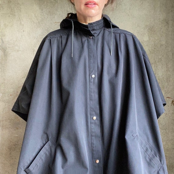 Vintage cotton hooded cape poncho rain coat