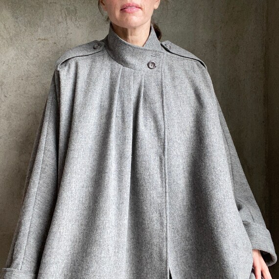 Gray wool cape cocoon coat