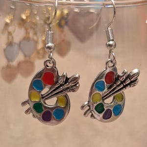 Dangling Art Palette Paint Paintbrushes Earrings