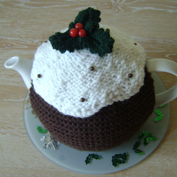 PRIX DE VENTE ! Pudding de Noël de saison, confortable, tricoté à la main. Théière Plum Pudding Cosy. Taille moyenne