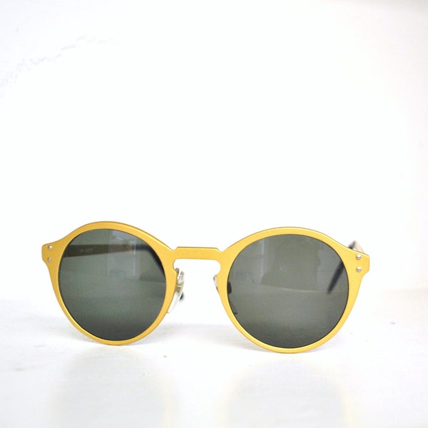 80s circle glasses // gold embossed metal frames // vintage 80s shades