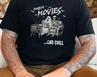 Horror Movies & Chill Unisex Jersey Short Sleeve Tee |  Funny Halloween T-shirt, Horror Fan Gift