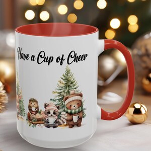 Have a Cup of Cheer (Woodland) Accent Coffee Mug |  Gift for Animal Lover, Woodland Christmas Mug