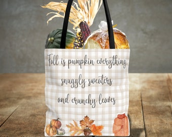 Fall Is Pumpkin Everything Lined Tote Bag | Autumn Bag for Farmers Market,  Fall Shopping Bag