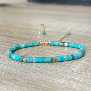 Turquoise Healing Bracelet - Natural Turquoise Bracelet - Adjustable Beaded Bracelet - Emotional Protection Bracelet - Minimalist Bracelet