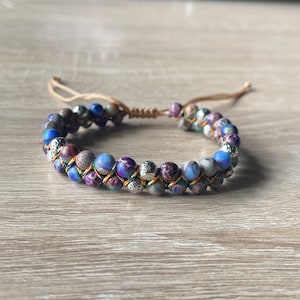 Bohemian Jasper Bracelet, 6mm Sea Sediment Bracelet, Spiritual Protection Bracelet, Adjustable Beaded Bracelet, Holiday Gift for Him