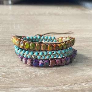 Natural Sea Sediment Bracelet, Simple Jasper Bracelet, Double Layer Stacking Bracelet, Crystal Healing Bracelet, Boho Meditation Bracelet