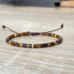Tiger Eye Bracelet - Simple Stone Bracelet - Natural Beaded Bracelet - Adjustable Braided Bracelet - Courage and Confidence - Birthday Gift
