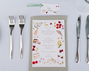 Hand-Painted Wedding Menu Template: Colorful Watercolor Floral Design (Digital Download)