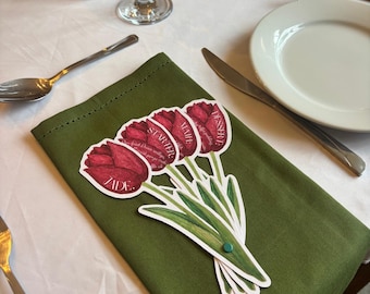 Menú de boda editable en Canva / Tarjeta de menú Tulipán Rojo / Descarga instantánea