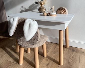 Childs Bunny Set for Playroom, Wooden Child Stool Perfect for Kids Room Decor and Easter Gift for Kids