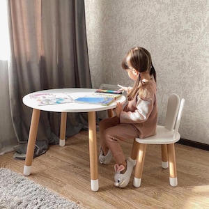 Set tafel en 1 stoel, kinderkamerdecor, kleinkindcadeau, Montessori-meubelset voor speelkamer, kinderkamer, verjaardagscadeau peuter
