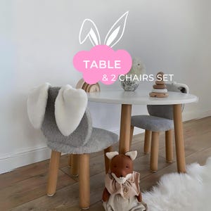 Kids Table and Bunny Chair Set - Wooden Toddler Room Furniture, Gift Set for 4 Year Old - Baby Boy Nursery Decor with Table and Chair Set