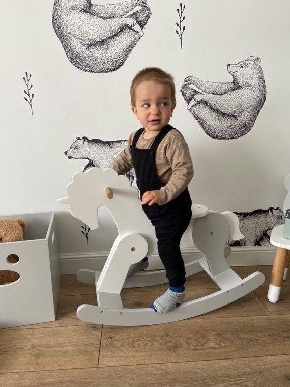 Rocking Horse Gift for Kids - Handmade Wooden Toy for Baby Boy Shower or Educational Toddler Toy for Little Girl Birthday