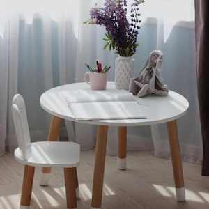 Wooden Kids Table and Chair Set, Toddler Activity Desk for Playroom, Small Wooden Seat for Children, Stylish and Comfortable Baby Furniture