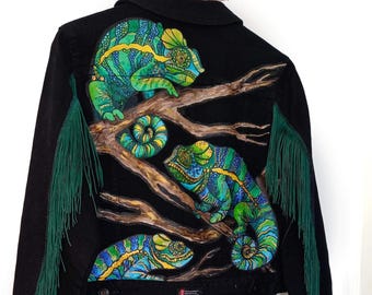 Personalized Hand-Painted Denim Jacket – Custom Art with Embellishments